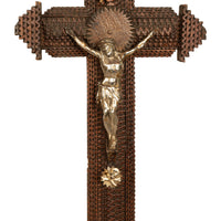Antique American Tramp Art Carved Wood Crucifix John Zadora Pennsylvania 1900