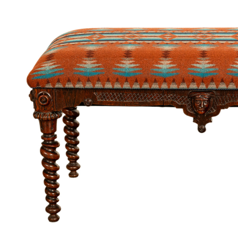 Antique American Renaissance Revival Window Music Bench Seat Pendleton Wool 1870