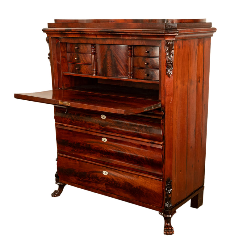 Antique Austrian Biedermeier Flame Mahogany Secretary Abattant Desk Chest 1870