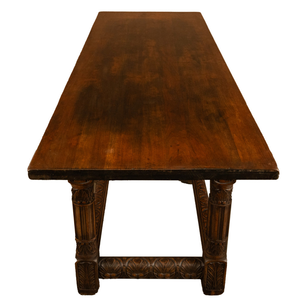 Large Antique Renaissance Carved Walnut Refectory Dining Table by Kittinger 1915
