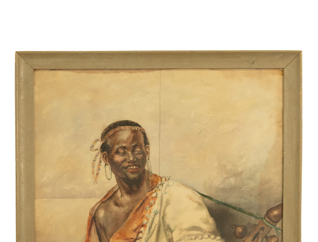 Antique 19thC Spanish Orientalist Painting North African Arab Berber Musician by Antonio Rivas, 1880