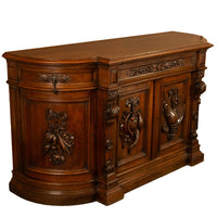 Antique 19thC French Black Forest Carved Oak Hunt Buffet Sideboard Bar 1870