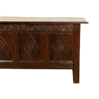 Antique English 17th Century Charles II Carved Oak Coffer Panelled Chest 1680