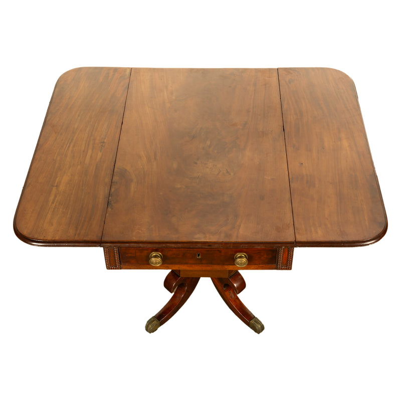 Antique Regency Mahogany Drop Leaf Twin Drawer Pembroke or Library Table 1810
