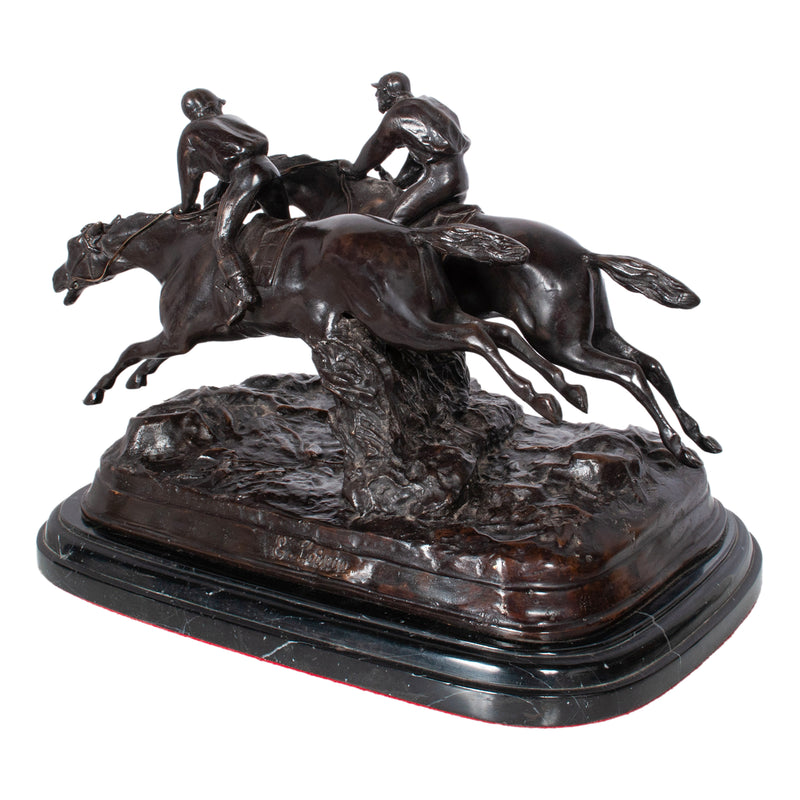 Antique French 19th Bronze Equestrian Group Horses Jockeys Statue Sculpture by by Paul Louis Emile Loiseau-Rousseau, Paris 1895