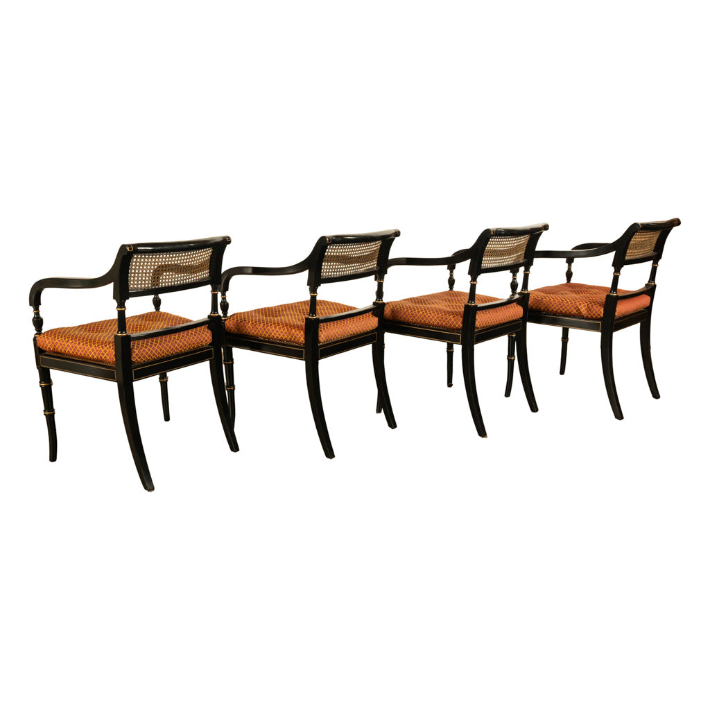 Set Eight Federal Style Japanned & Gilded Dining Arm Chairs Kittinger Furniture