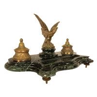 Antique 19thC French Empire Gilt Bronze Marble Eagle Desk Set Twin Inkwell 1880