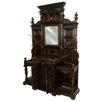 Antique Monumental Renaissance Revival Carved Oak Hall Tree Stand Mirror 1890