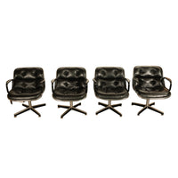 Set of 4 Mid Century Modern Charles Pollock Knoll Black Leather Executive Chairs, 1963