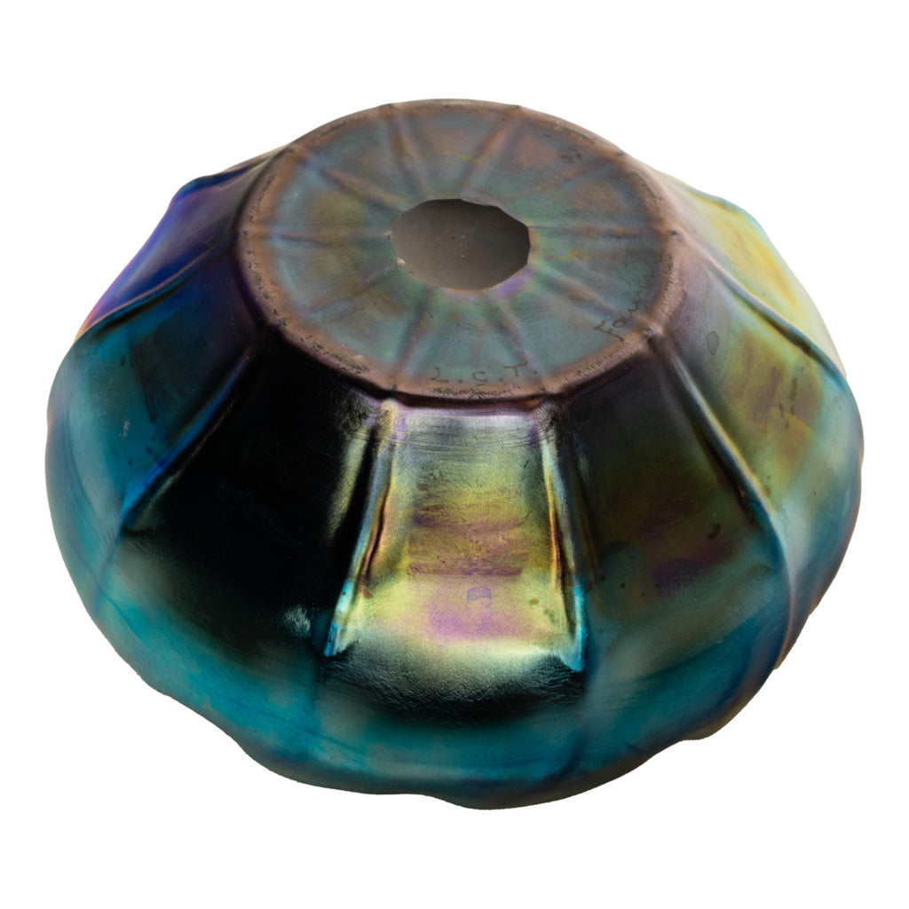 Antique Tiffany Studios Blue Iridescent Favrile Art Glass Bowl Signed "LCT" 1905