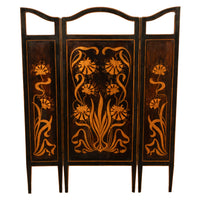 Antique Art Nouveau Mahogany Painted Fire Folding Screen Liberty Co London 1900