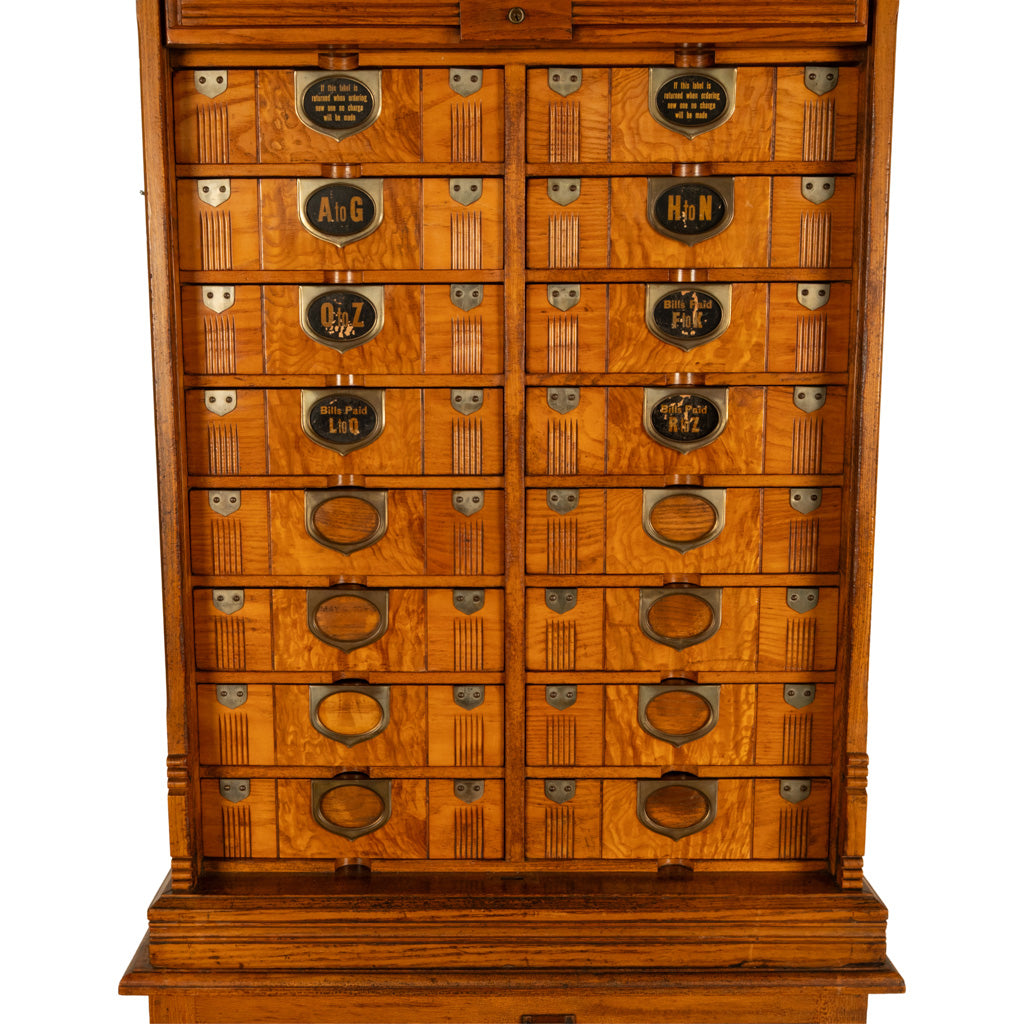 Antique American Carved Oak Victorian Roll Top Letter File Cabinet Amberg Co, 1883
