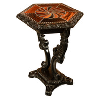 Antique Ceylonese Carved Rosewood Ebony Ivory Silver Specimen Inlaid Table 1850