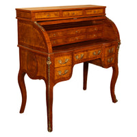 Antique French Louis XV Cylinder Marquetry & Ormolu Bureau Writing Desk 1880