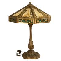 Antique American Arts & Crafts 3 Light Slag Glass Table Lamp by Miller Co. 1910