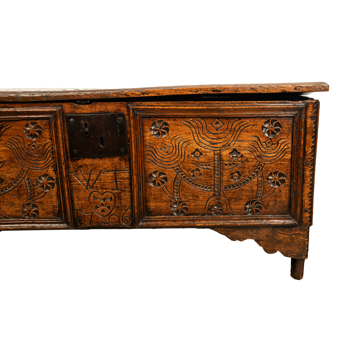 Rare Antique Queen Anne Carved Elm Childs Coffer Chest Dated 1706 Ex Christie's London