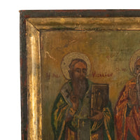 Antique Greek Orthodox Gilded Hand-painted Egg Tempera Double Sided Icon, 1850