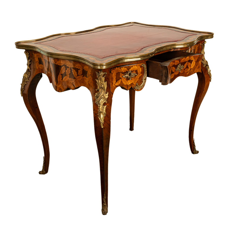 Antique French Louis XV Ormolu Rosewood Marquetry Partner's Writing Table Desk 1860