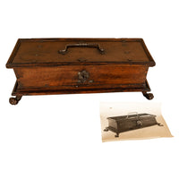 Antique Italian Baroque Walnut & Engraved Iron Jewelry Strong Box Cassone 1600