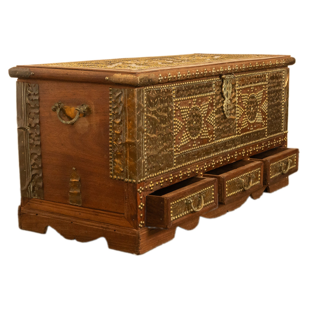 Antique 19thC Zanzibar Omani Teak & Brass Stud & Copper Clad Dowry Chest 1890