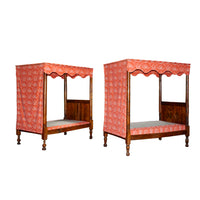 Pair 18th Century Antique French Four Poster Tester Canopy Cherry Twin Beds 1780