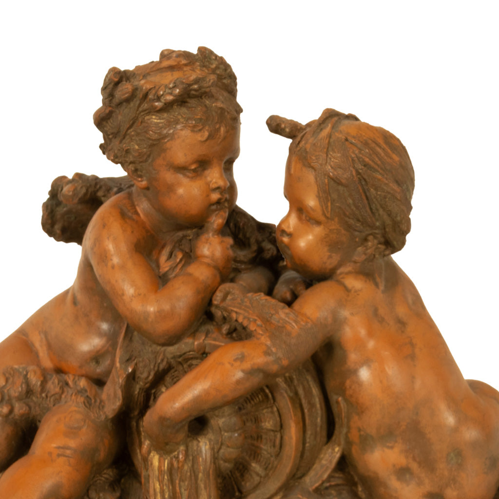 Antique 19thC French Naturalism Terracotta Sculpture "La Source" Putti Sculpture by Albert-Ernest Carrier-Belleuse,1864