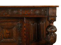 Antique 16th C Elizabethan Tudor Inlaid Oak Carved Court Cupboard Cabinet 1580
