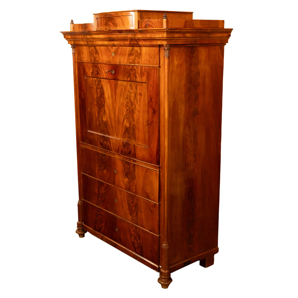 Antique Austrian Flame Mahogany Inlaid Rosewood Biedermeier Secretary Chest 1820