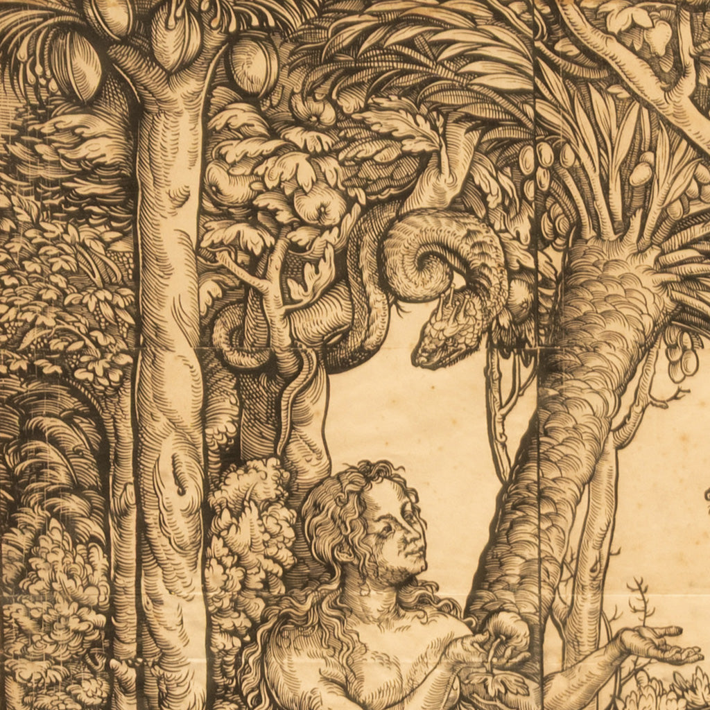16thCentury German Northern Renaissance Woodcut Print Adam & Eve Baron Von Lanna by Hans Burgkmair the Elder, 1525