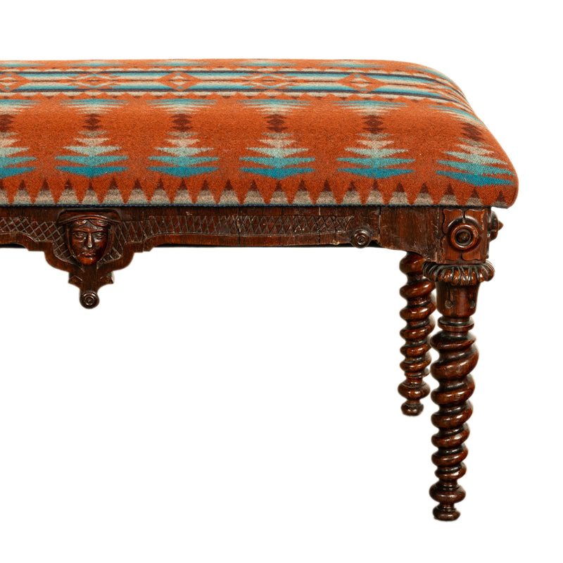 Antique American Renaissance Revival Window Music Bench Seat Pendleton Wool 1870