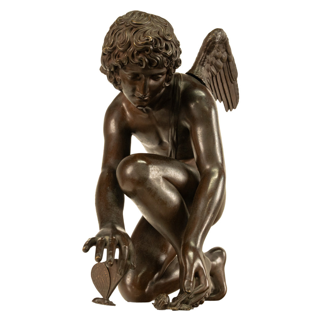 Monumental Antique French Bronze Sculpture Statue Cupid & Marble Ormolu Pedestal by Antoine-Denis Chaudet, 1870
