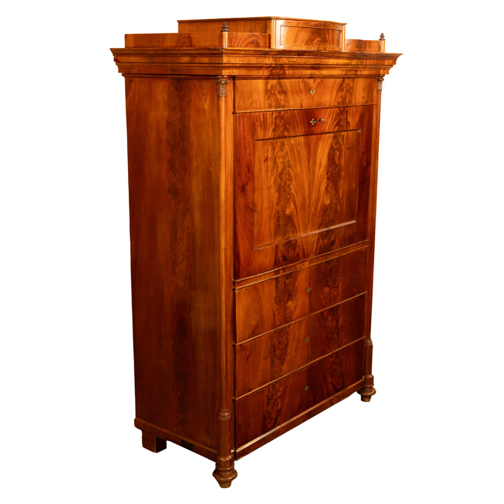 Antique Austrian Flame Mahogany Inlaid Rosewood Biedermeier Secretary Chest 1820