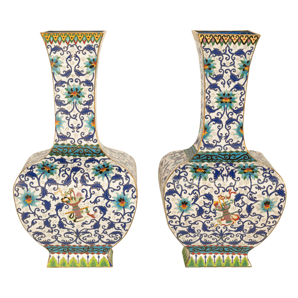 Antique Pair Monumental Chinese Qing Qianlong Period Cloissoné Enamel Vases 1795