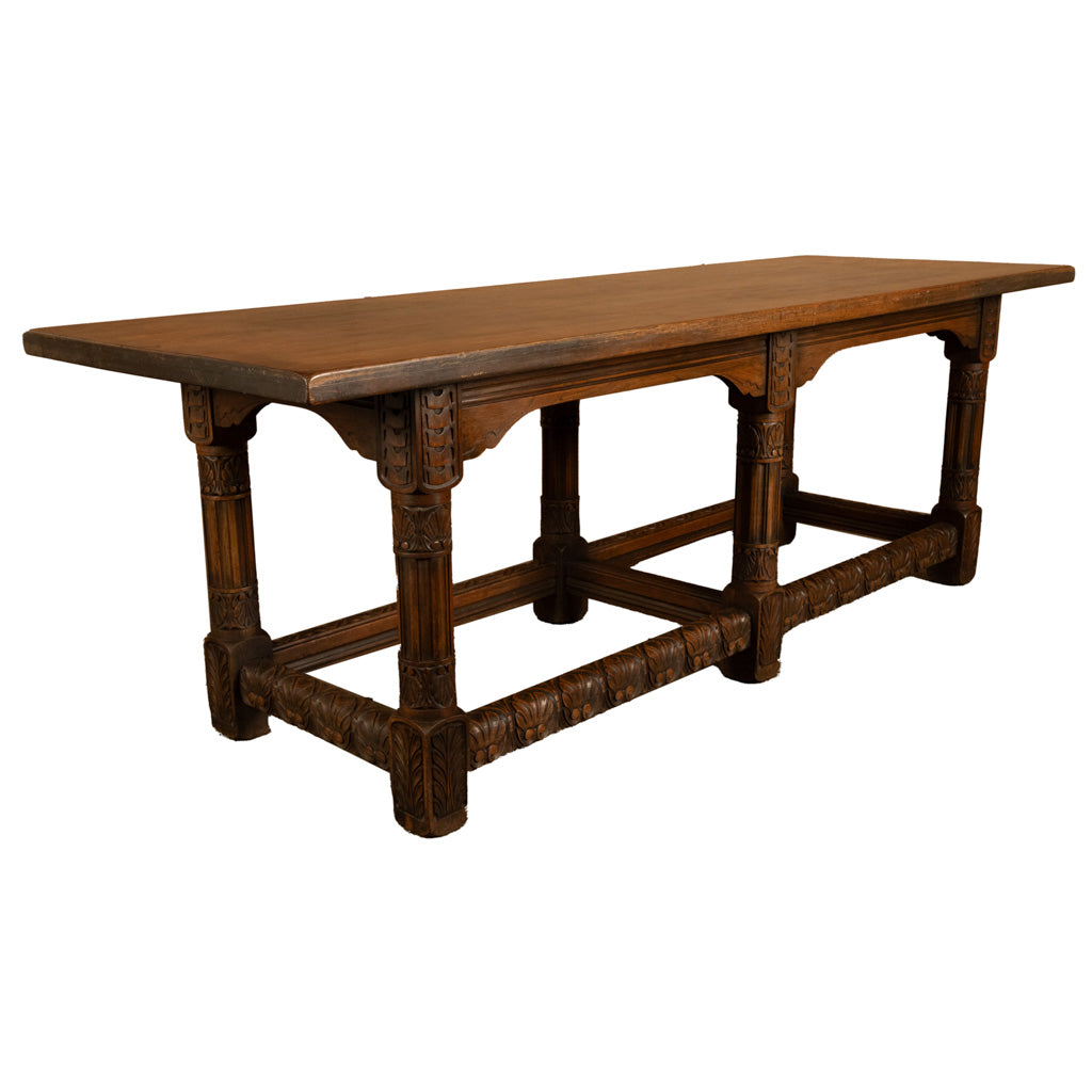 Large Antique Renaissance Carved Walnut Refectory Dining Table by Kittinger 1915