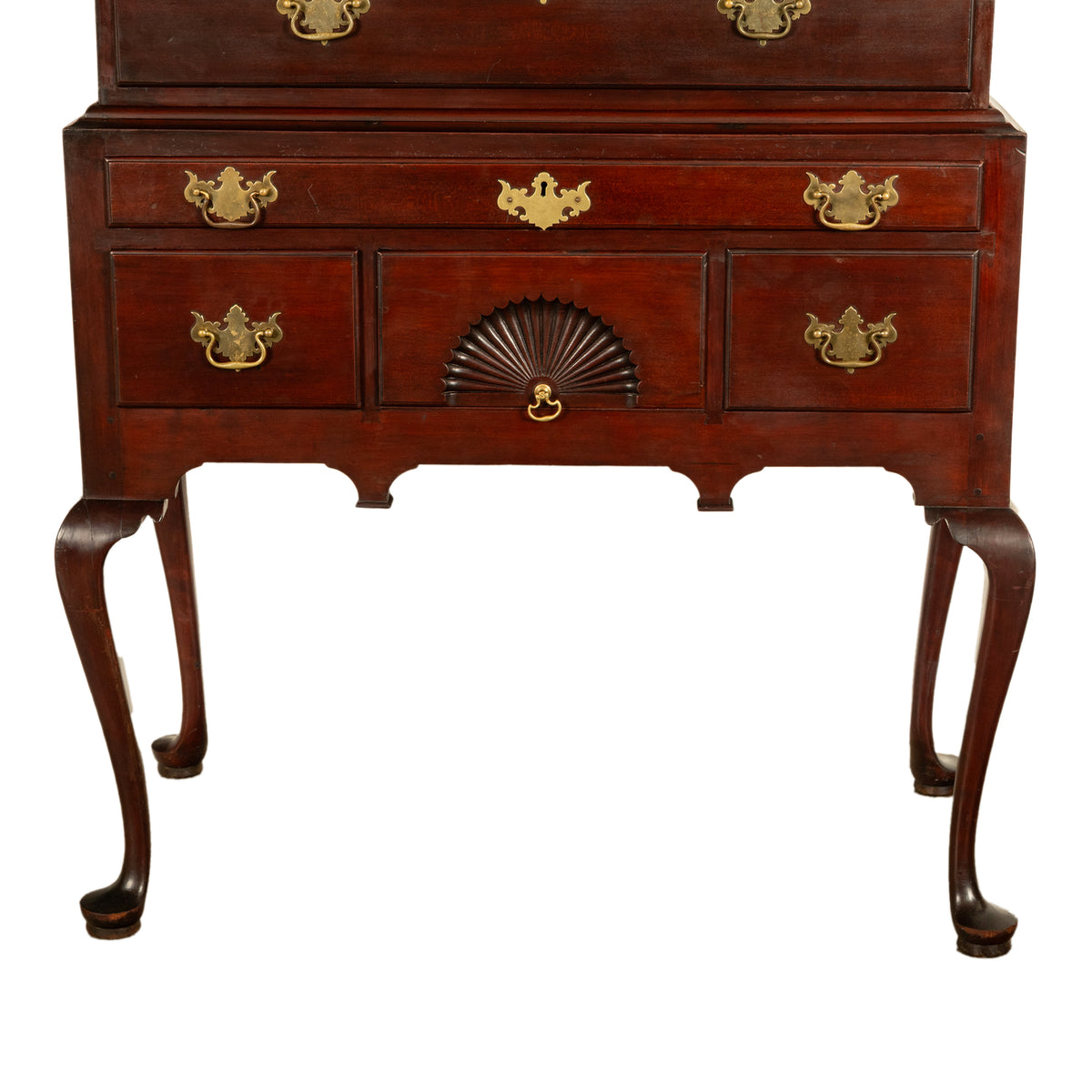 Antique 18thC American Federal Queen Anne Mahogany Bonnet-Top Highboy Salem Massachusetts 1790