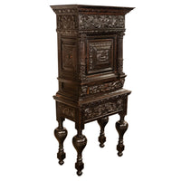 Antique 17th Century Dutch Carved Ebonized Oak Credence Cabinet on Stand 1680