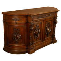 Antique 19thC French Black Forest Carved Oak Hunt Buffet Sideboard Bar 1870