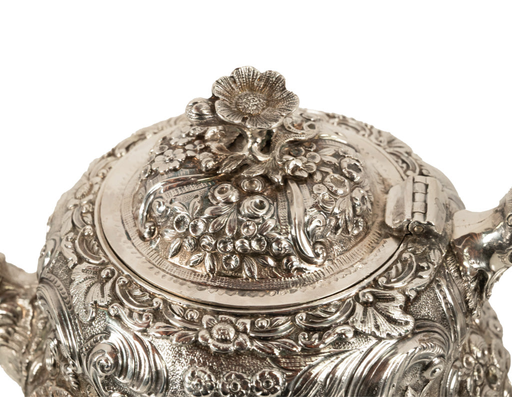 Antique George III Sterling Silver Rococo Teapot London John Wakefield 1819