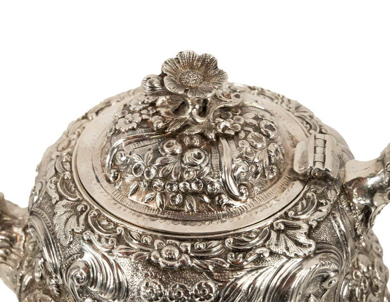 Antique George III Sterling Silver Rococo Teapot London John Wakefield 1819