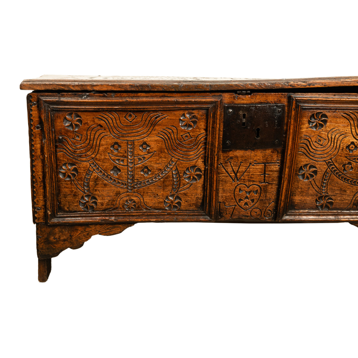 Rare Antique Queen Anne Carved Elm Childs Coffer Chest Dated 1706 Ex Christie's London