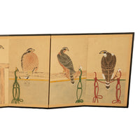 Pair Antique Japanese Edo Falcon Hawk Birds of Prey Takagari Screens 1880