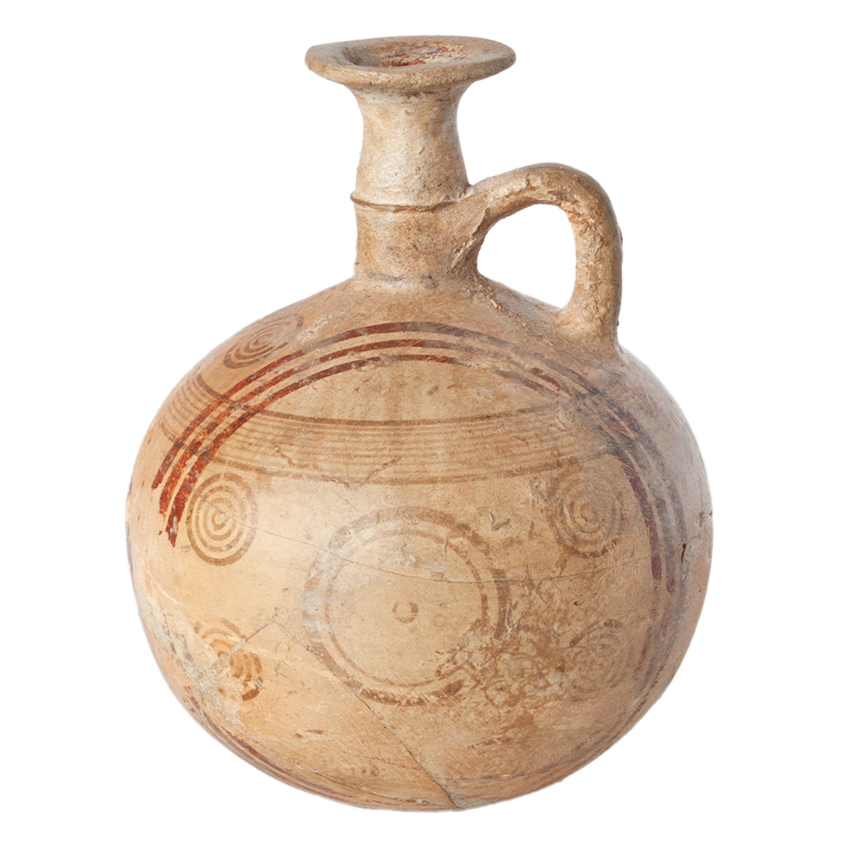 Ancient Greek Cypriot Pottery Bichrome Aryballos Oinochoe Bullseye Flask 750 BC