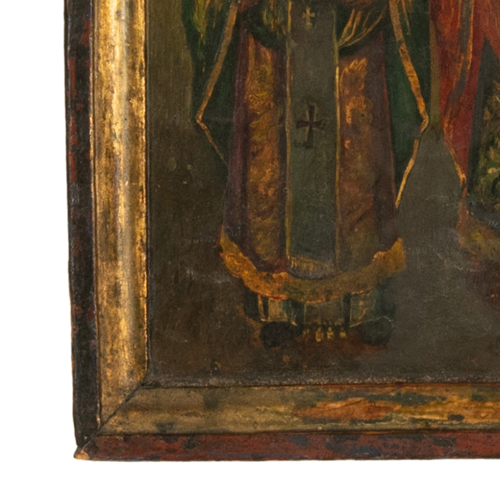Antique Greek Orthodox Gilded Hand-painted Egg Tempera Double Sided Icon, 1850