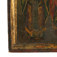 Antique Greek Orthodox Gilded Hand-painted Egg Tempera Double Sided Icon, 1850