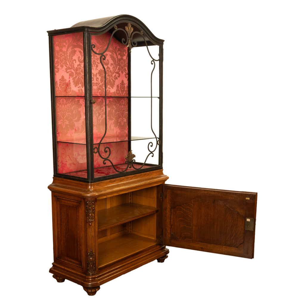 Antique French Louis VVI Carved Oak Iron & Glass Vitrine by Maison Soubrier 1900