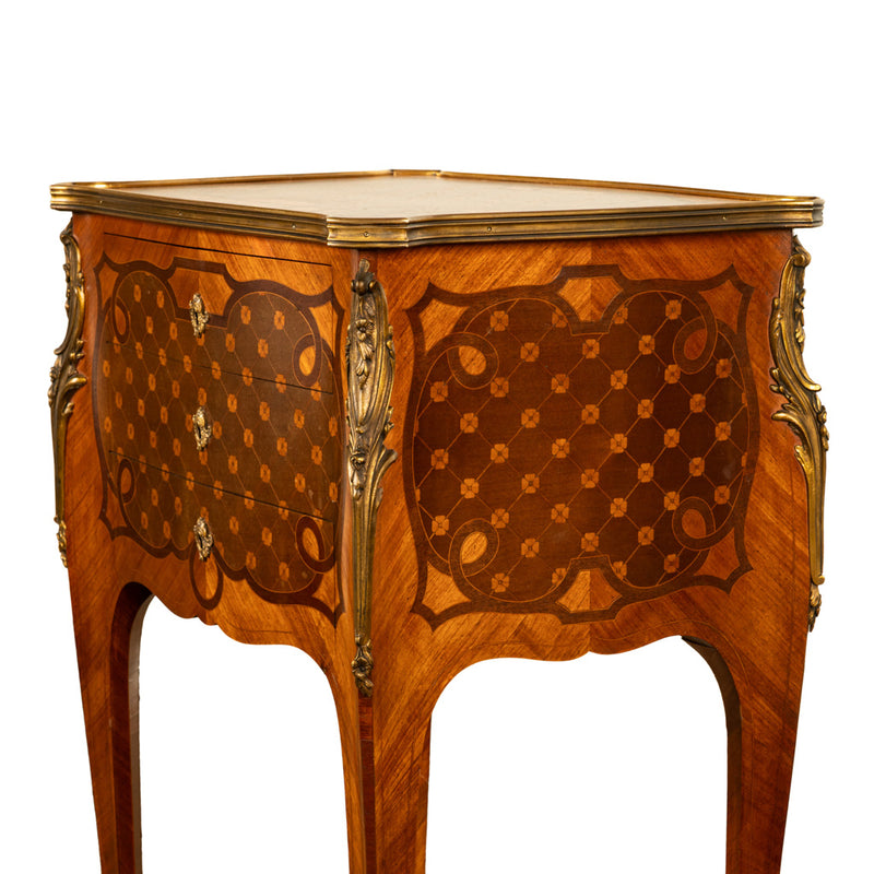 Antique French Marquetry Ormolu Side Table 3 Drawer Cabinet Commode Paul Sormani
