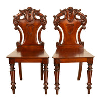 Pair Antique Regency Carved Mahogany Country House Shield Back Hall Chairs 1825