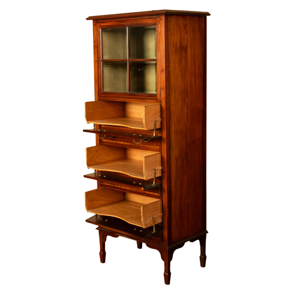Antique Inlaid Mahogany Sheraton Regency Revival Sheet Music Filing Cabinet 1890