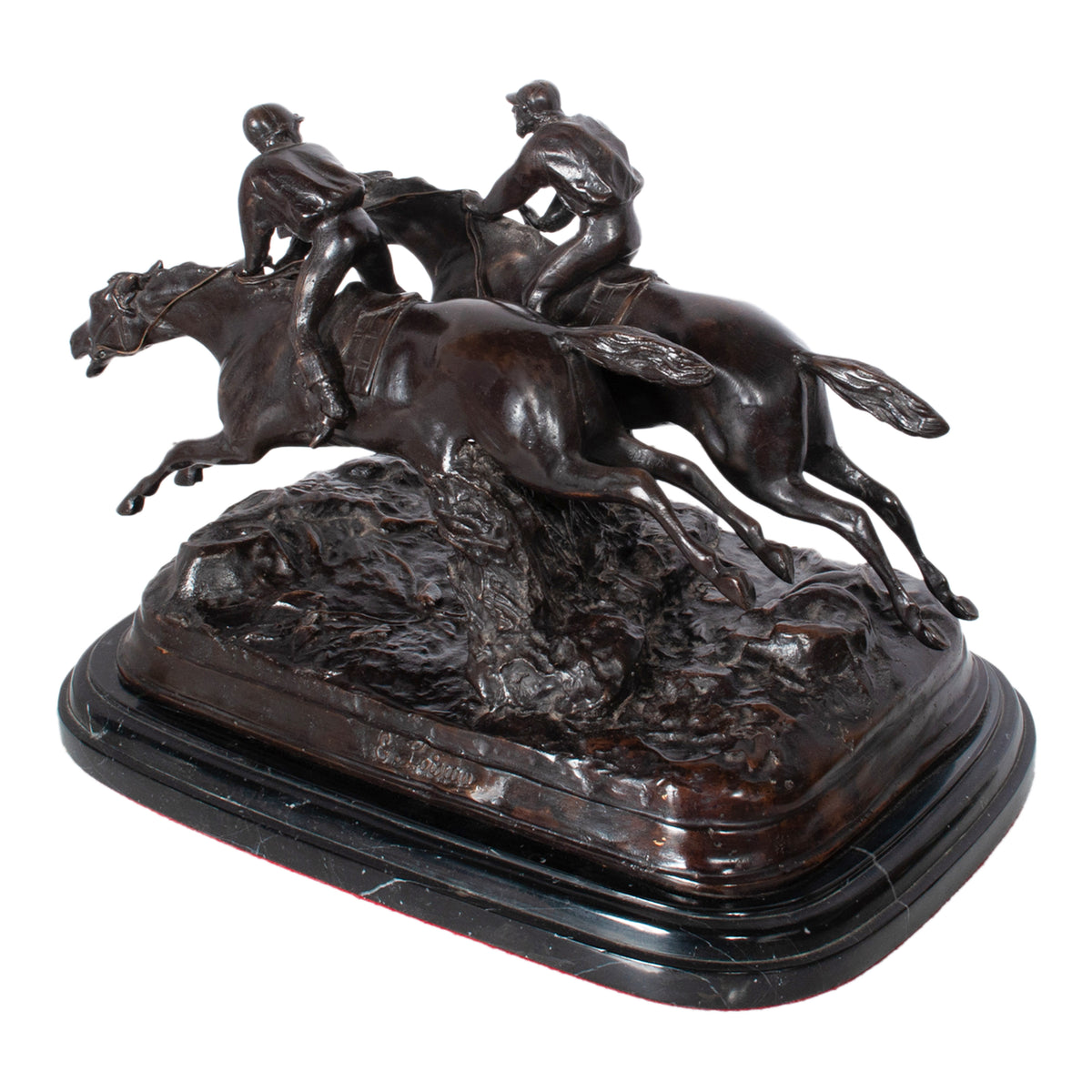 Antique French 19th Bronze Equestrian Group Horses Jockeys Statue Sculpture by by Paul Louis Emile Loiseau-Rousseau, Paris 1895