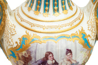 Pair Antique French Sevres Handpainted Gilded Ormolu Porcelain Urns signed 1890